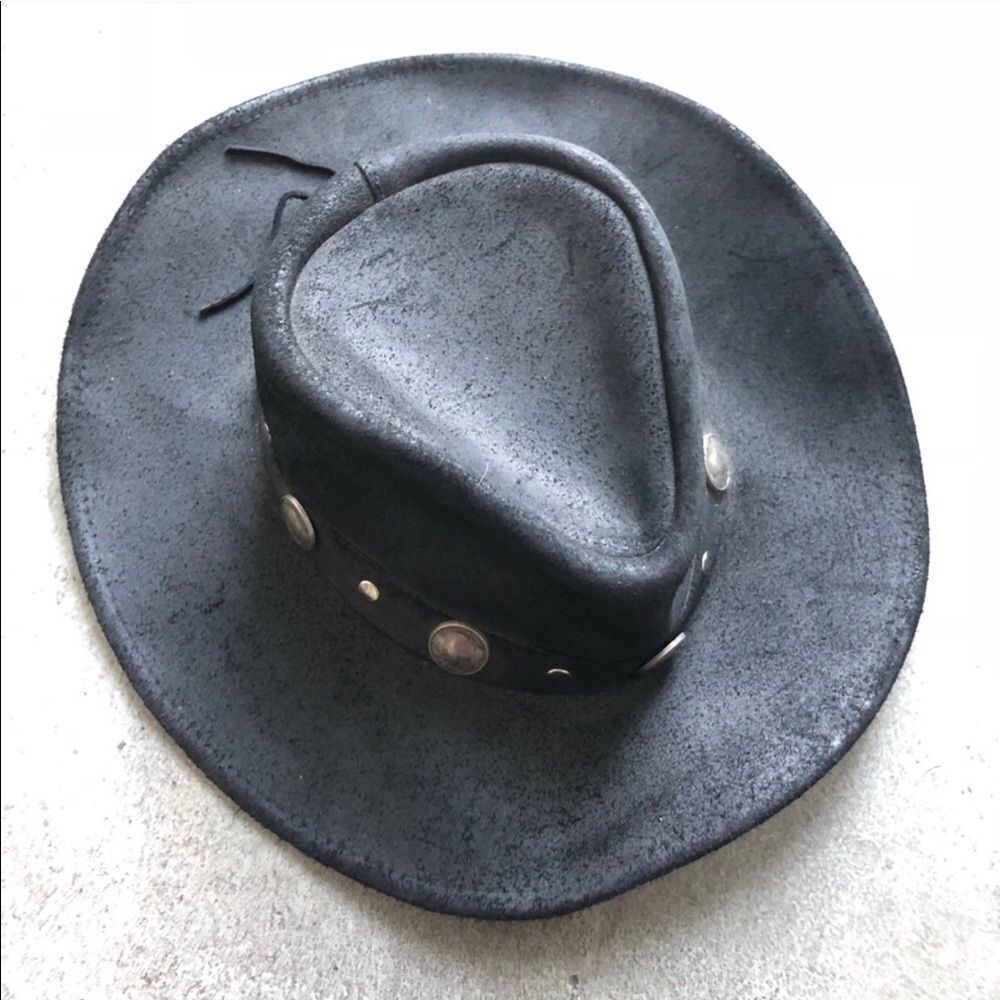 [ vintage ] black leather hat cowboy hat